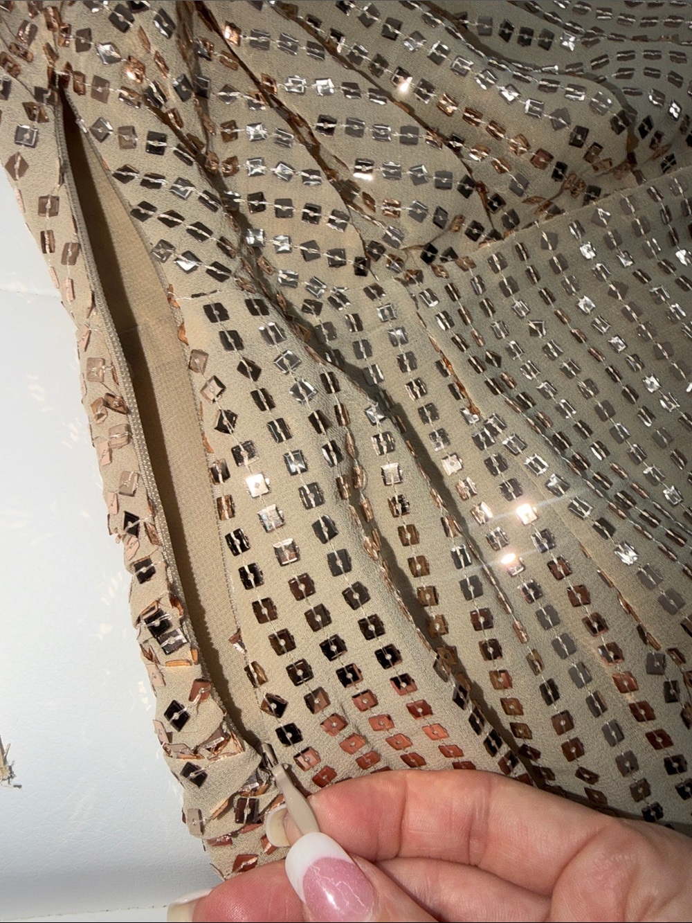 Zara Sequin Ruched V-Neck Maxi Dress in Champagne Size XS - Picture 8 of 11